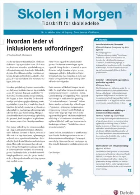 Skolen i Morgen. Nr. 2. 2014. 18. årgang. Tema: Ledelse af inklusion af Camilla Brørup Dyssegaard
