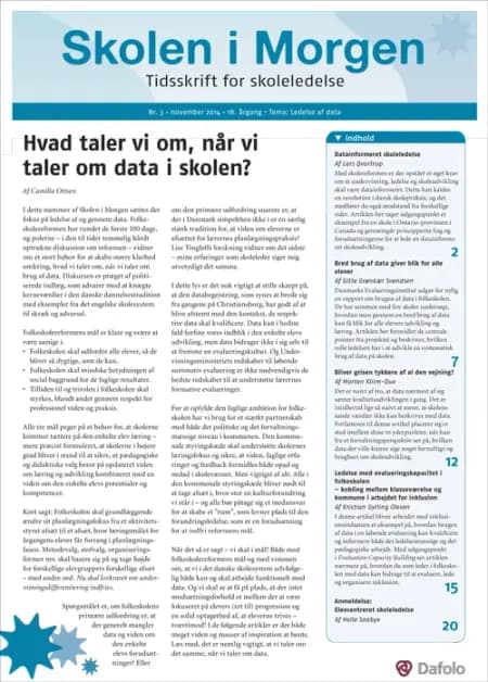 Skolen i Morgen. Nr. 3. November 2014. 18. årgang. Tema: Ledelse af data af Lars Qvortrup