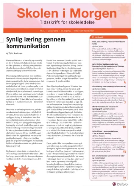Skolen i Morgen. Nr. 4. Januar 2013. 16. årgang. Tema: Kommunikation af Claus Holm