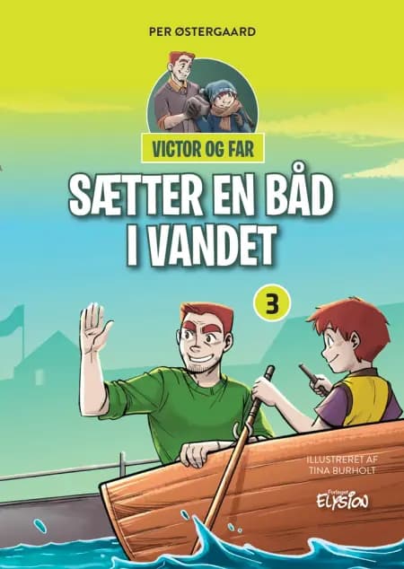 Victor og far sætter en båd i vandet af Per Østergaard